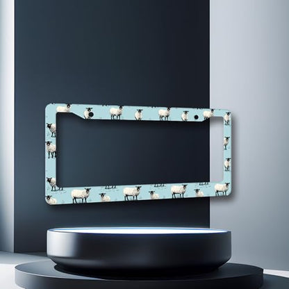 Stainless Steel Cute Animals Sheep License Plate Frame 12.2 x 6.2 Inch (Sheep Animals)