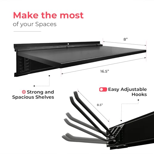 Garage Tool Organizer Wall Mount 64" (Black / 64" Carbon Steel with 2 Racks & 4 Hooks)