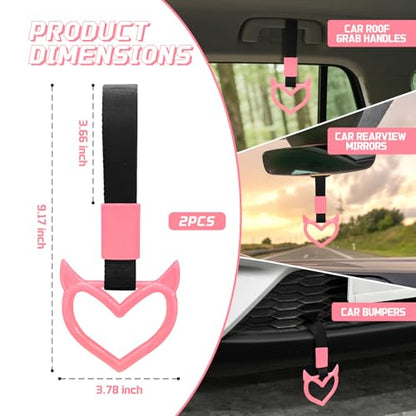 2 Pcs Devil Heart Shaped Car Handle Strap (Pink)