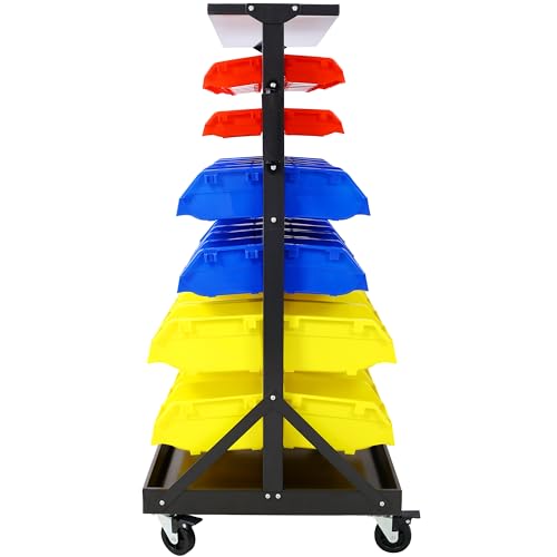 60 Parts Bin Rack Garage Storage Unit 6 Tiers System Steel Shelf with Portable Wheels (6 Tiers)