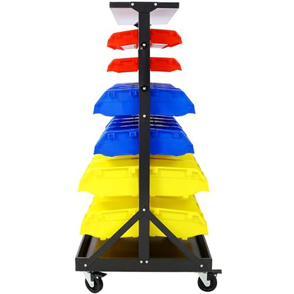 60 Parts Bin Rack Garage Storage Unit 6 Tiers System Steel Shelf with Portable Wheels (6 Tiers)