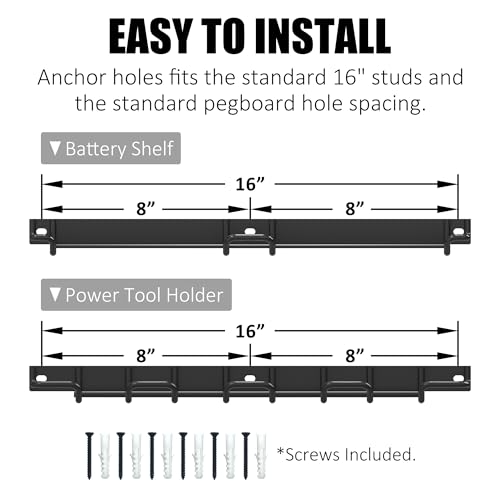 Wall Mounted Drill Rack & Tool Shelf (Power Tool Holder & Battery Shelf)