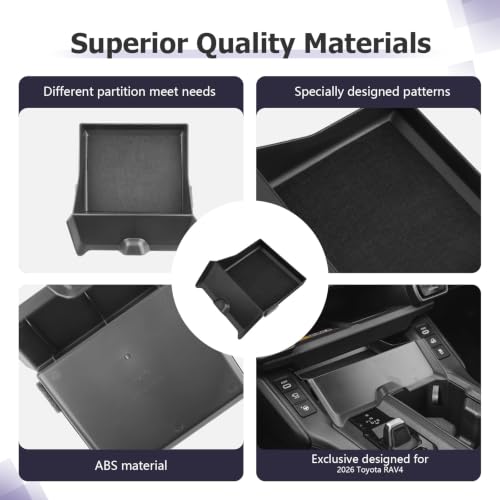 2026 RAV 4 Center Console Organizer Compatible with 2026 RAV 4 Accessories Lower Drawer Organizer Tray Below Wireless Charging Spot Storage Box RAV4 Limited