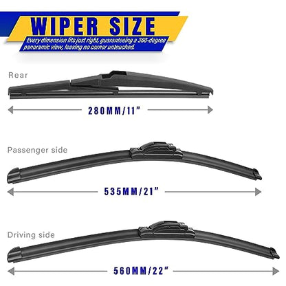 3 Wipers Fits Jeep Grand Cherokee 2014 (22"/21"/11")