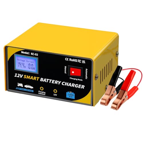 12 Volt Battery Charger 7A Smart Car Battery Charger and Maintainer with Cable Clamps (YELLOW-12)