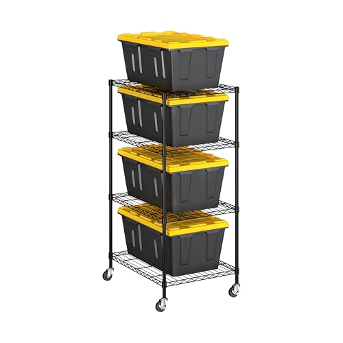 UltraDurable Heavy Duty NSF Solid Steel Wire Rack Storage Unit (Graphite / 4-Tier Tote Shelving, 25" W x 33" D)