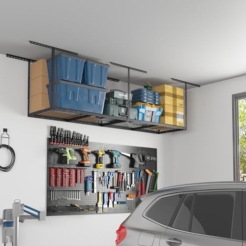 2x8 Overhead Garage Ceiling Storage Rack Organization (Black / 2x8 ft)