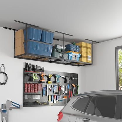2x8 Overhead Garage Ceiling Storage Rack Organization (Black / 2x8 ft)