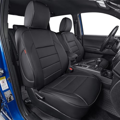 Custom Fit Tacoma Car Seat Covers for Toyota Tacoma 2024 2025 2026 Xtra Cab SR (Leather (Black) / 2024-2026 Tacoma Xtra Cab Front Row)