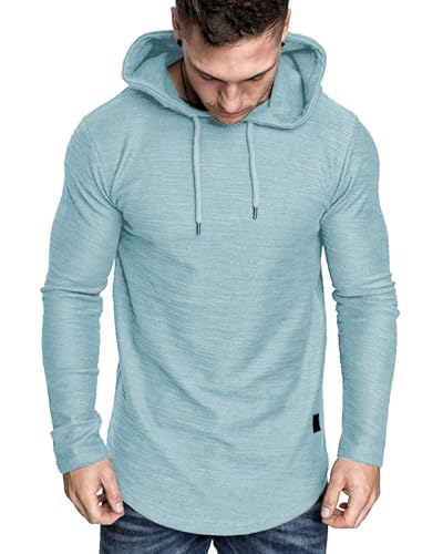 Mens Fashion Athletic Hoodies Sport Sweatshirt Solid Color Fleece Pullover Sky Blue Large (Large / Sky Blue)