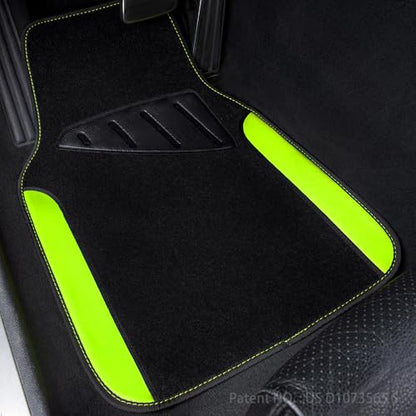 Fluorescent Leather & Waterproof Car Carpet Floor Mats (Black and Green)