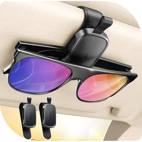 Magnetic Leather Sunglass Holder for Car Visor (2 Pack / Dark Black)