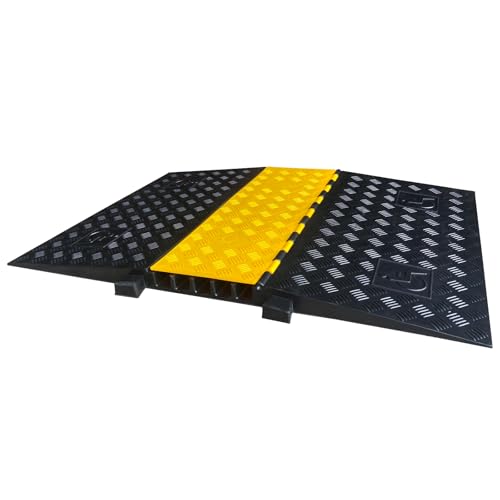 Rubber Cable Ramp 5 Channel Drive Over Hose Cable Protector Outdoor 22000Lbs Load Capacity Wires Power Lines Extension Cord Cover Traffic Speed Bump 1 Pack (Grey-22000Lbs-5Channel-1Pack)