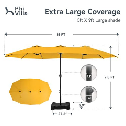 15ft Large Outdoor Patio Umbrella with Base Included (Golden Yellow)