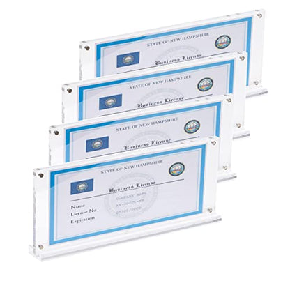 4 Pack of Acrylic Business License Frame for 4x9 Business License Certificate Desk (Clear-4PCS)