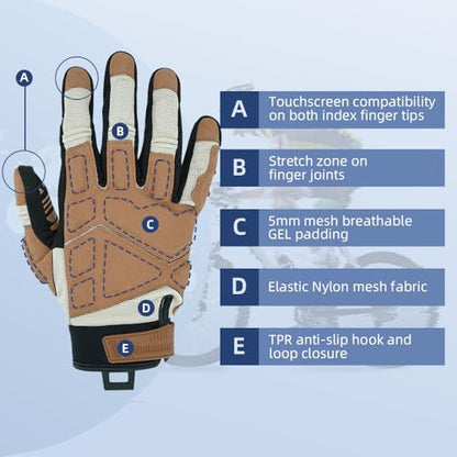 SPS 1 Unisex Touchscreen Road Racing Motorcycle MTB Sports Gloves Also fit BMX MX ATV Mountain Bike Bicycle Cycling Off (Khaki SPS-1 / M Adult)