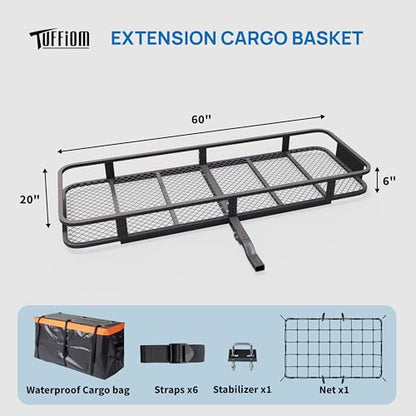 60''X 20''X6'' Folding Hitch Mount Cargo Carrier Basket with Stablizer (60''X 20''X6'')