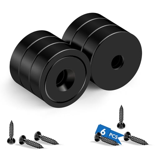 Strong Magnets Heavy Duty Screw On Neodymium 40LBS Magnet 6 Pack (Black / 0.78in)