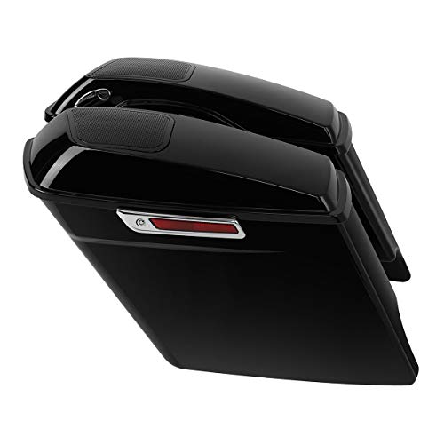 Motorcycle 5" Stretched Saddlebags Fit For Harley Touring 2014 (5" Stretched Bags-Vivid Black W/ Chrome Latches & 6x9 Lids)