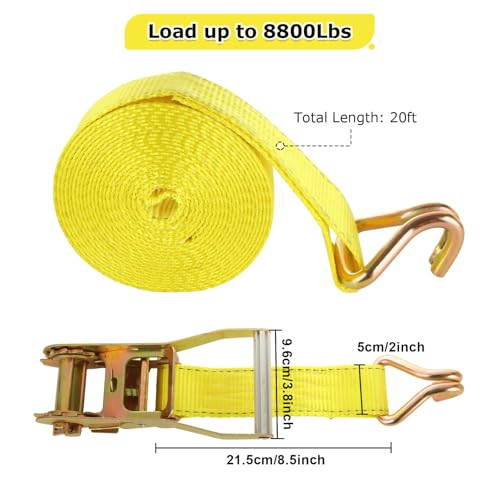 4 Pack 2 Inch Ratchet Straps Heavy Duty 20ft Tie Down Straps Ratchet with Double J Hook (20ft)