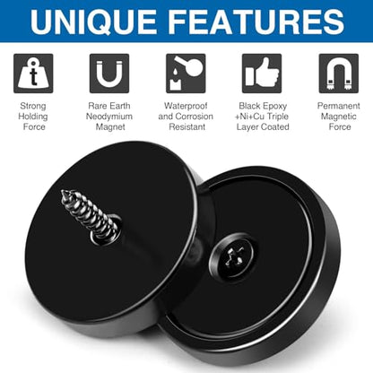 Strong Magnets Heavy Duty Screw On Neodymium 20LBS Magnet 60 Pack (Black / 0.63in)
