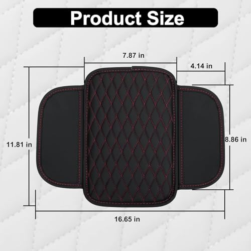 Car Center Console Cover with 2 Organizer Pockets Storage Bags (Black-Red)