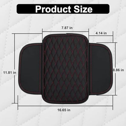 Car Center Console Cover with 2 Organizer Pockets Storage Bags (Black-Red)