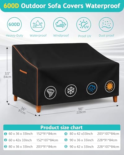 Outdoor Sofa Cover (#Black / 90W x 36D x 33H)