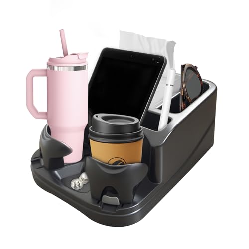 Car Center Console with Adjustable Cup Holders (Black)