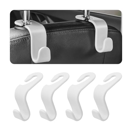4 Pack Car Seat Headrest Hooks for Vehicle Seats (White)