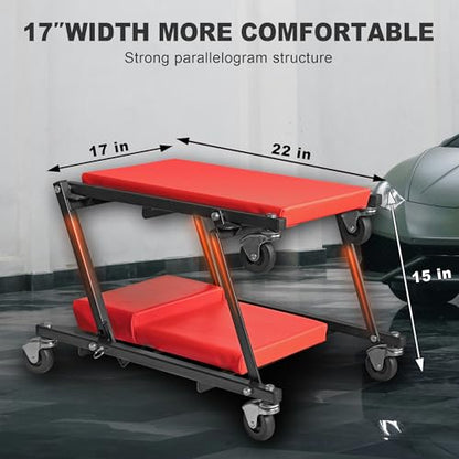 36" Rolling Foldable Car Creeper Automotive Creeper (Red Foldable Creeper)