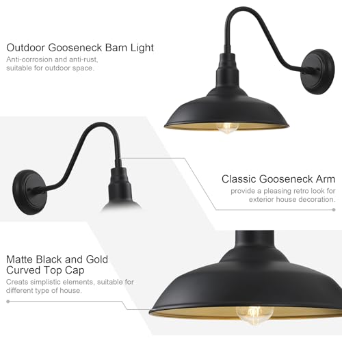14in Dome Large Outdoor Barn Lights (Black and Brass / 14" Dome)