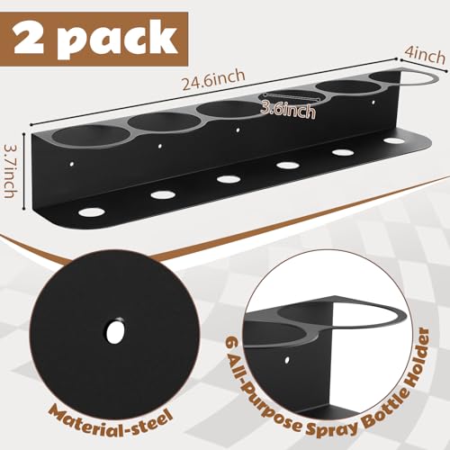 2 Pcs 6 Holes All Purpose Steel Spray Bottle Holder Heavy Duty Can Holder Rack Organizer Easy Install Wall Mount Paint Spray Bottle Organizer Storage Rack for Garage Home Workspace (Black / 6 Holes)