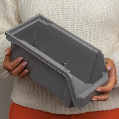 Medium Stackable Plastic Storage Bins (Grey / Medium, 8-Pack)