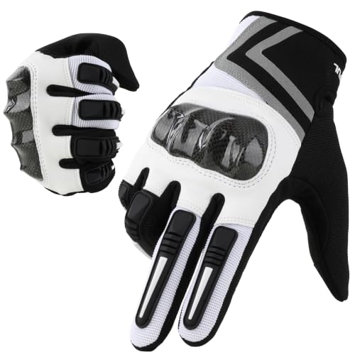 Lightweight Motorcycle Gloves for Men Touchscreen Summer (White / Large)