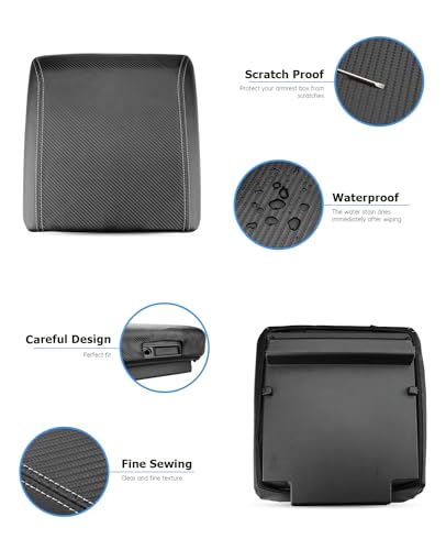 Center Console Cover for 2025 2026 Ford F150 Accessories Interior 2021 2022 2023 2024 Car Middle Arm Rest Armrest Lid Seat Cover Protector Elbow Cushion Pad (Carbon Fiber Texture / 2021-2026)