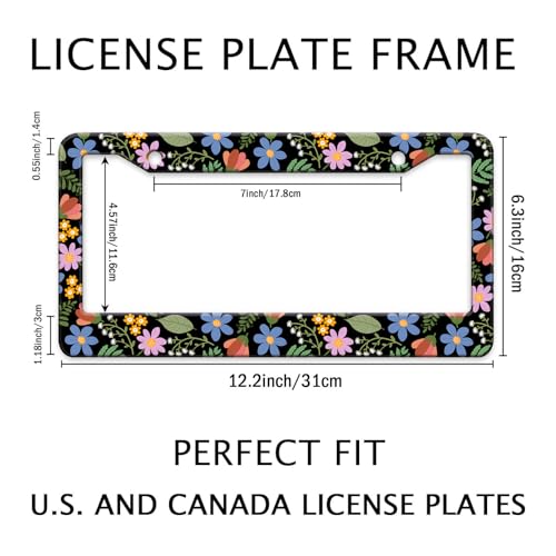 Colorful Wildflower License Plate Frames Cute Flowers Women License Plate Holder Covers Floral Girly Car Tag Frame Metal Aluminum Rustproof Decorative Car Accessories with Screws (Blue purple flowers)