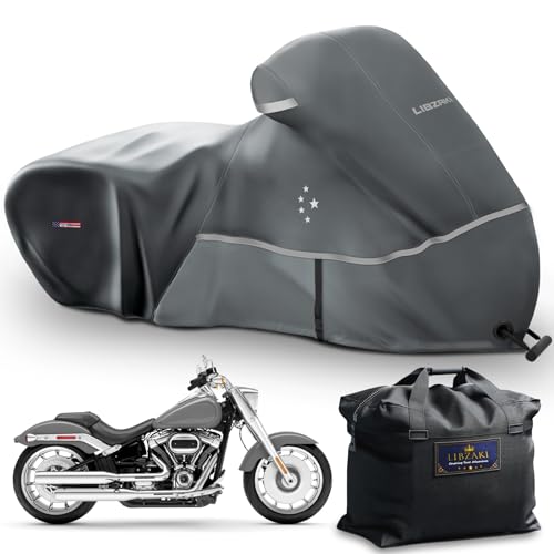 Motorcycle Cover LI LIBZAKI 600D Heavy Duty Storage All Season Universal Weather Waterproof Outdoor Protection 96" XXL Vehicle Cover (Light Gray / 96" - XXL)