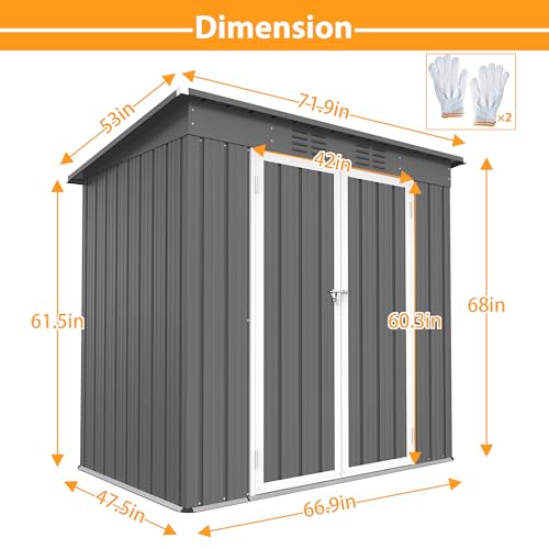 6' x 4' Outdoor Metal Storage Shed (6x4 Ft-without window / Gray)