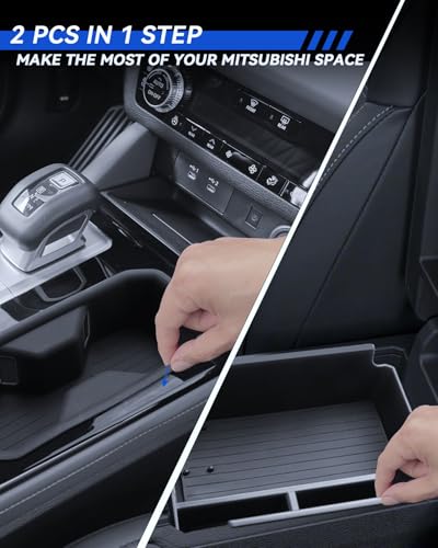 for Outlander Center Console Organizer 2025 Outlander Accessories 2 Pcs Set with Center Console Organizer + Silicone Cup Holder Durable [NOT for 2025 Outlander PHEV&Sport] (for 2025 Mitsubishi Outlander)