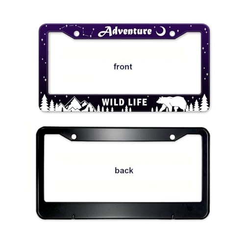 Mountains Forest Bear License Plate Frame for Jeep (Adventure -Purple)