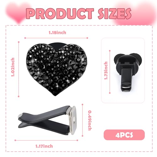 4PCS Heart Shaped Car Vent Clips with Rhinestone (Black)