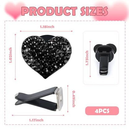4PCS Heart Shaped Car Vent Clips with Rhinestone (Black)