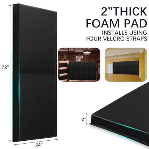 60" 72" High Gym Wall Padding 2" Thick Foam Basketball Court Wall Mount Protector for Garage Taekwondo Babyroom (BLACK / 72" x 24" x 2")