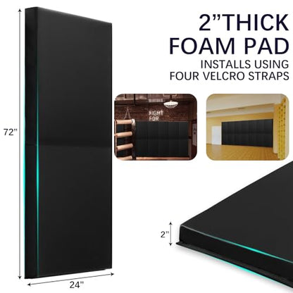 60" 72" High Gym Wall Padding 2" Thick Foam Basketball Court Wall Mount Protector for Garage Taekwondo Babyroom (BLACK / 72" x 24" x 2")