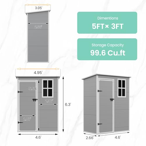 Outdoor Storage Shed 5x3 FT (Grey & White / 5' x 3')