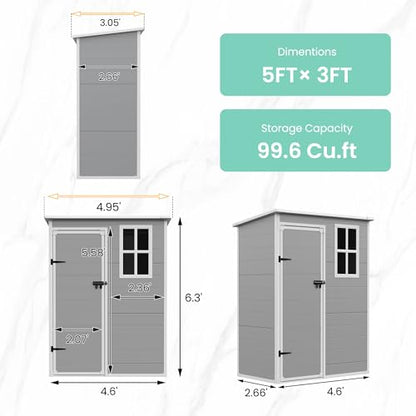 Outdoor Storage Shed 5x3 FT (Grey & White / 5' x 3')