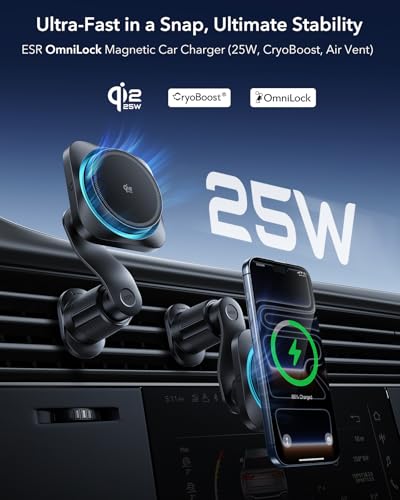 OmniLock Qi2.2 25W Certified MagSafe Car Mount Charger with Cryoboost