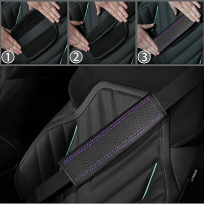 10 PCS Leather Car Seat Covers Front Seats Set (Steering Wheel Cover Set / Black and purple)