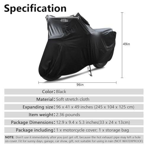 Motorcycle Cover Soft Stretch Waterproof Motor Cover Dustproof Durable Motorbike Cover for Indoor and Outdoor (96 x 49 x 41 inches)